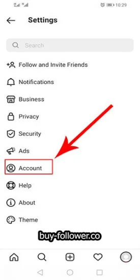 دیدن پستهای لایک شده - روی دکمه account کلیک کنید