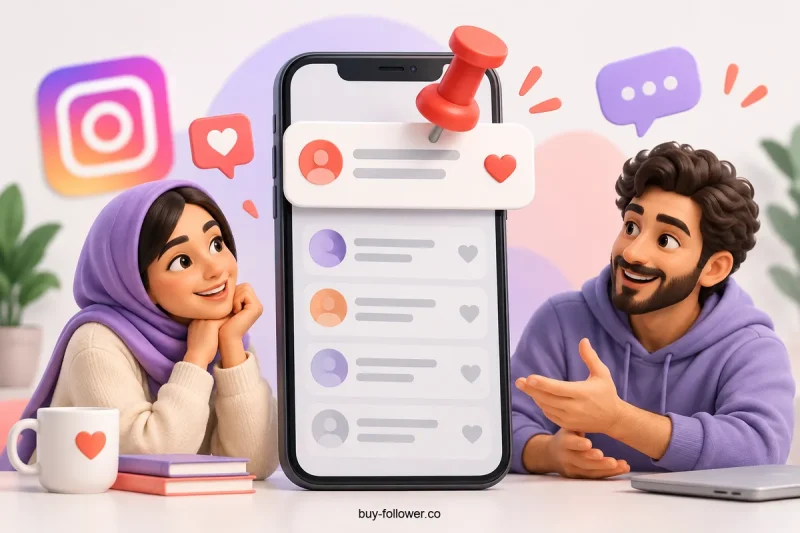 نمایش مفهومی پین کردن نظر در اینستاگرام